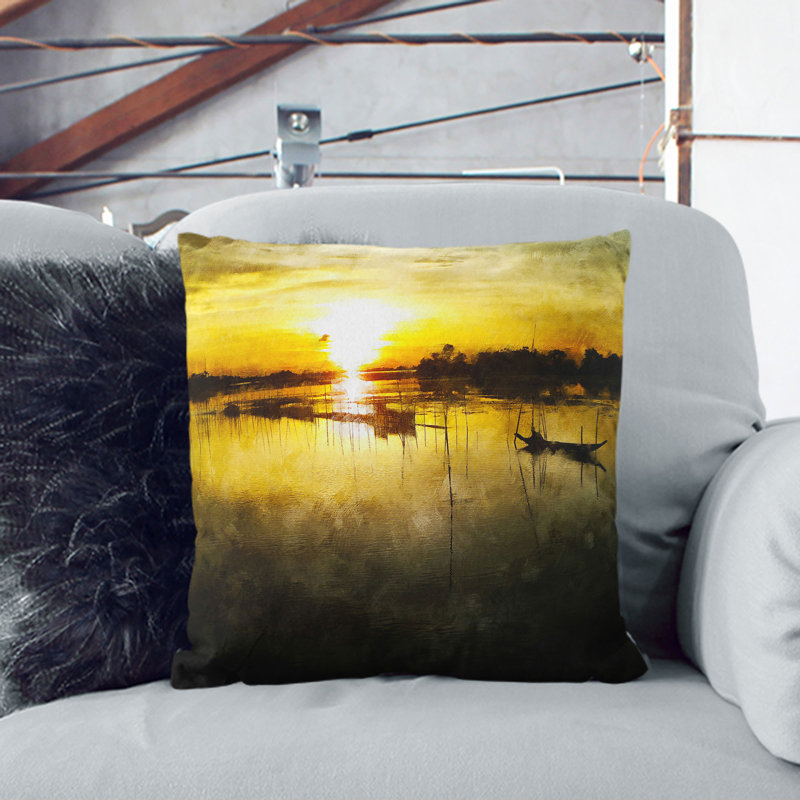 Fishing Boats In Bangladesh Square Throw Cushion, 40cm H x 40cm W x 15cm D, Stone