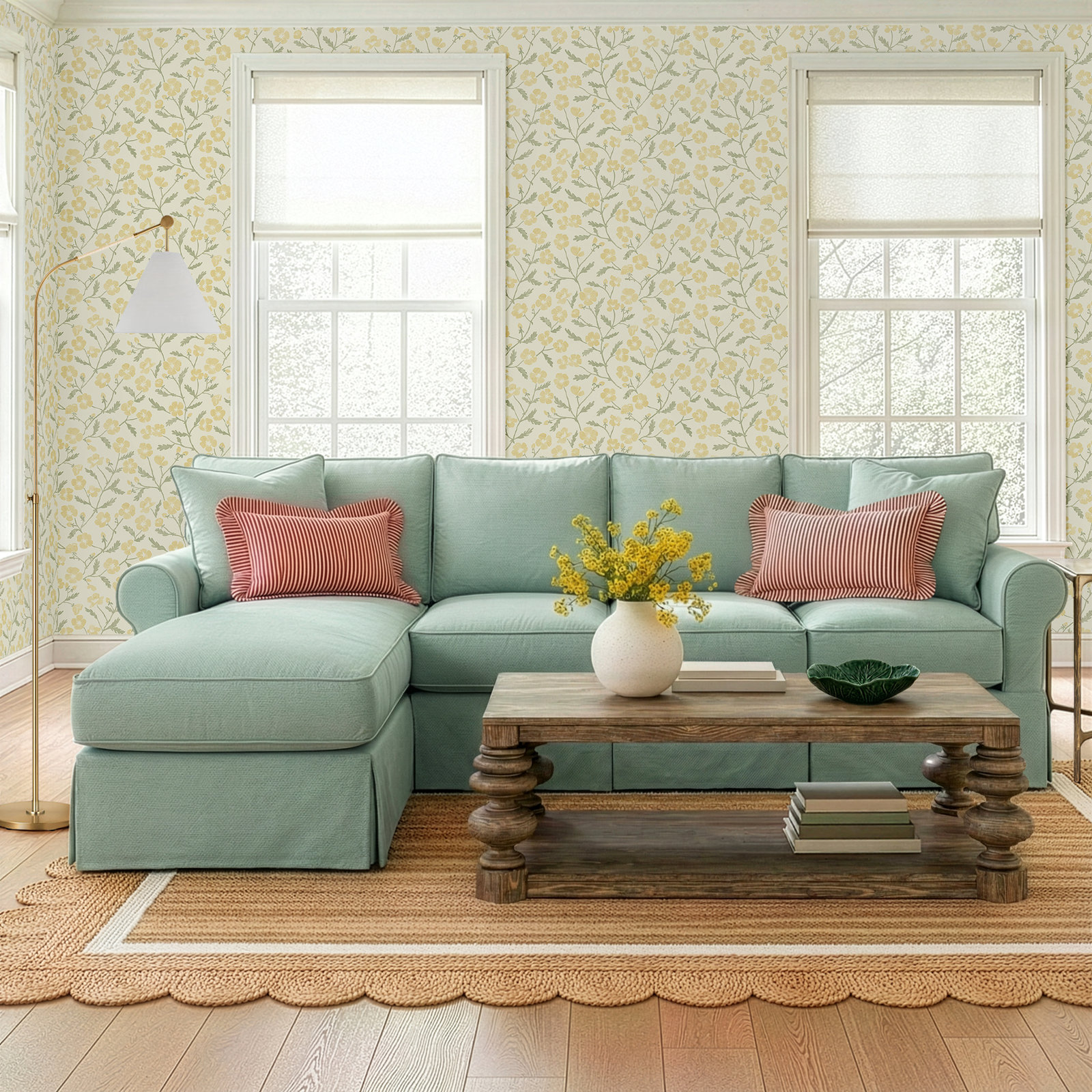 Friedman Upholstered Sectional, Left Hand Facing, Davis Pearl Performance Bouclé