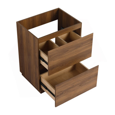 Meuble-lavabo sur pied 24 po avec tiroir double, armoire de salle de bain autoportante, bois d'ingénierie, brun (meuble-lavabo sans comptoir)