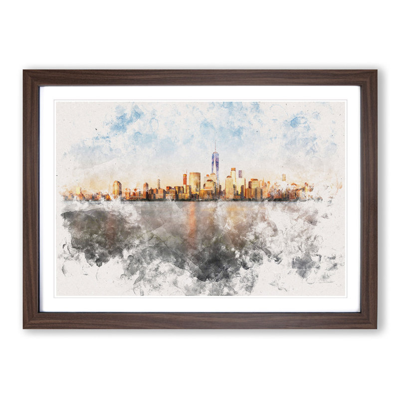The New York Skyline - Picture Frame Painting Print, 62cm H x 87cm W x 2cm D, Walnut Framed