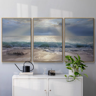«Aqua Blue Morning», peinture sur toile 3 pièces