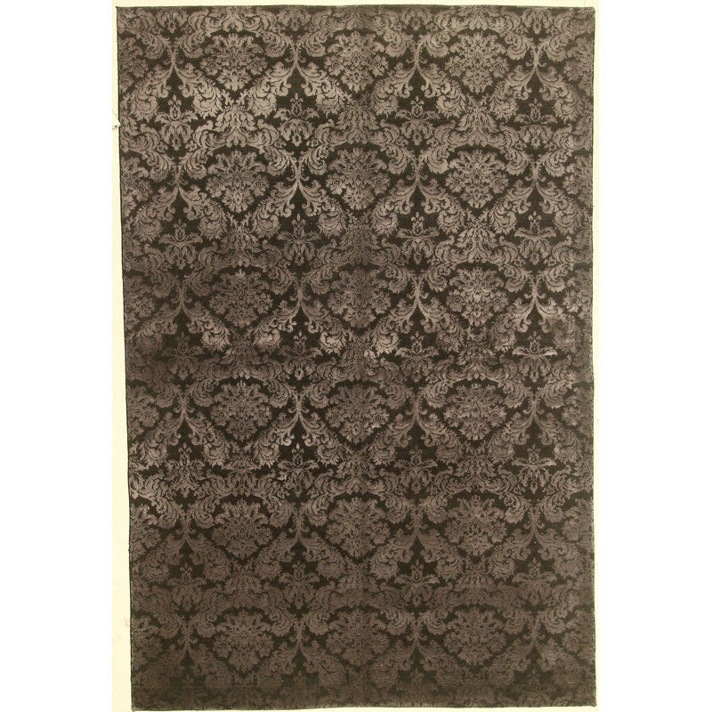 Hand Knotted Floral Area Rug in Silver