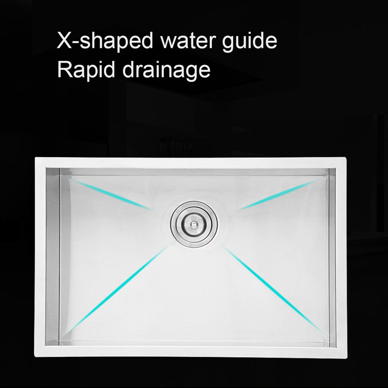 16 Gauge 28 Inch Undermount Kitchen Sink, 9 Deep Single Bowl, Brushed Nickel Finish, Drain Assembly, - Condensation Coating, Easy Drainage, Smooth Surface, Noise Reduction Bowl Deep, Nickel, X Shaped