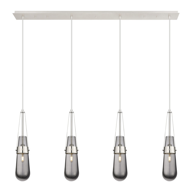 Luminaire suspendu grappe 4 lumières Spradley, Gris fumée clair, Nickel poli