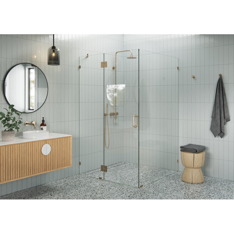 Halo 46 in. x 46 in. x 78 in. 90-degree Fully Frameless Glass Hinged Shower Enclosure, Brushed Bronze