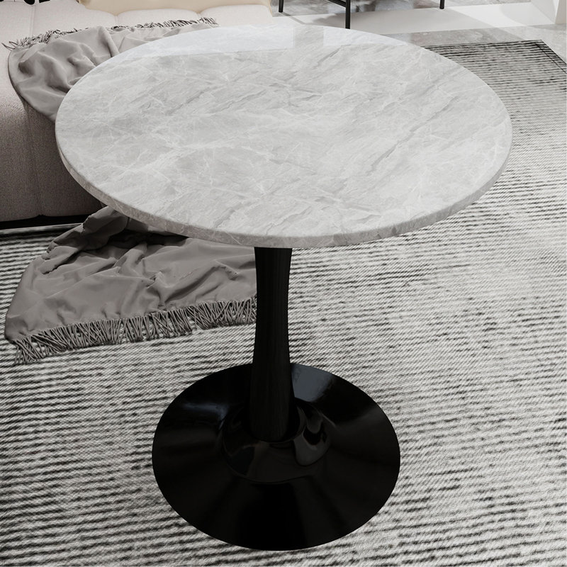 27.6-Inch Coffee Table, Mid-Century Modern Style Dining Table, Suitable For 2-4 People, Featuring A Round Marble Tabletop, For Various Settings.