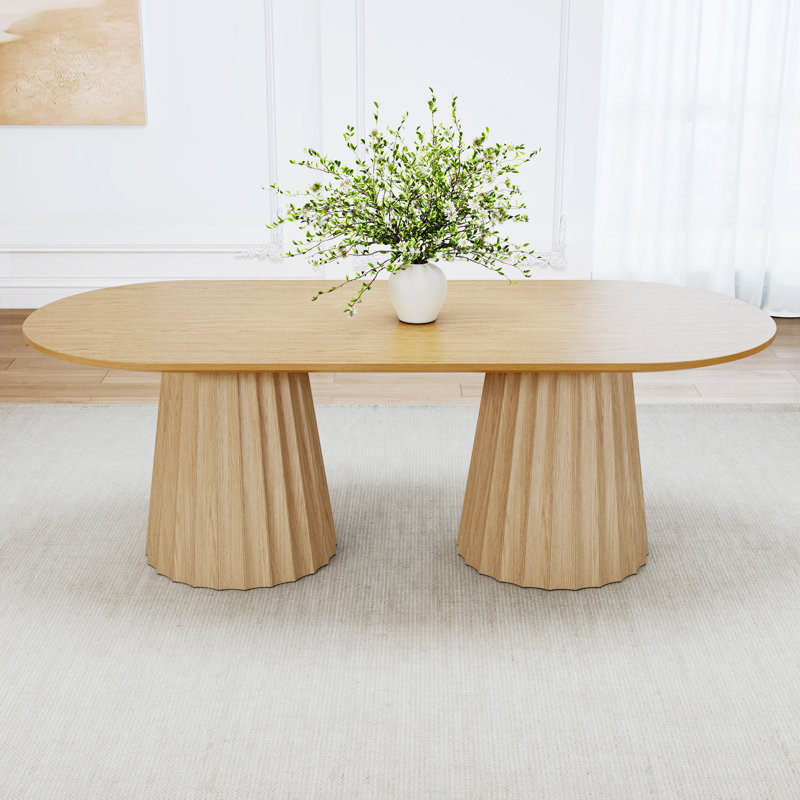 Table de salle à manger à double cylindre en bois massif Godinez, Chêne