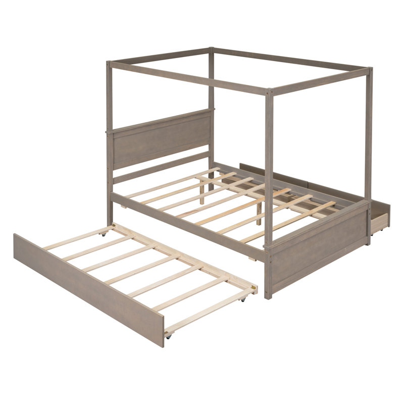Thermalito Full Storage Canopy Bed with Trundle, Light Brown, Yes