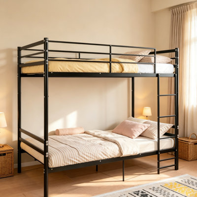 Lit superposé simple pour enfants, adolescents et adultes, barrière de sécurité de 35 cm de haut avec 19 barreaux, capacité de charge de 272 kg, échelle robuste, rangement sous le lit, convertible en 2 lits, noir, chambre à coucher/chambre d'amis