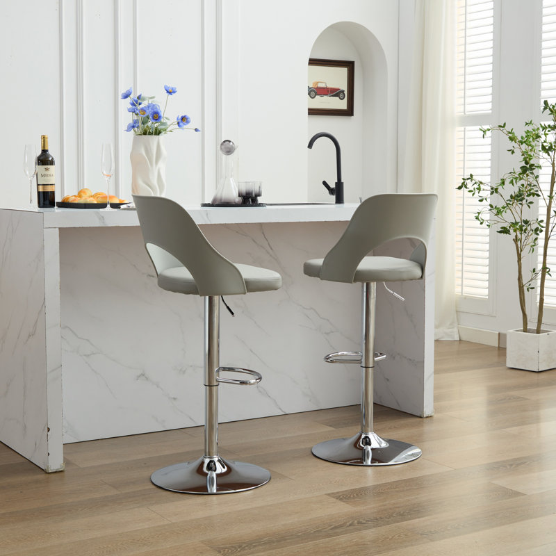 High Padded Swivel Adjustable Barstools(Set of 2), Grey/Silver