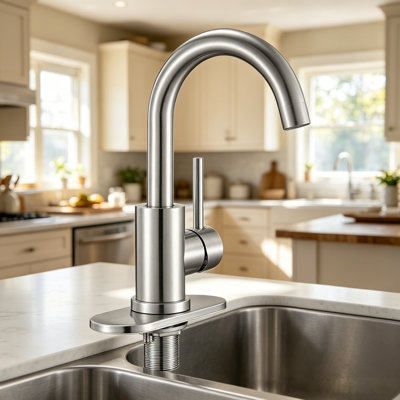 High-Arc Spout Brushed Nickel Single-Handle Sink Faucet, Splash-Proof Aerator Design, Versatile Kitchen Faucet For Multiple Scenarios.