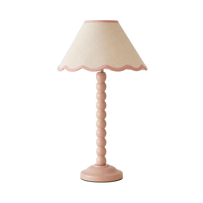Nephi Bobbins Painted Table Lamp with Tapered Natural Linen Trim Scallop Shade, Natural Linen with Pink Trim, Pink, Yes