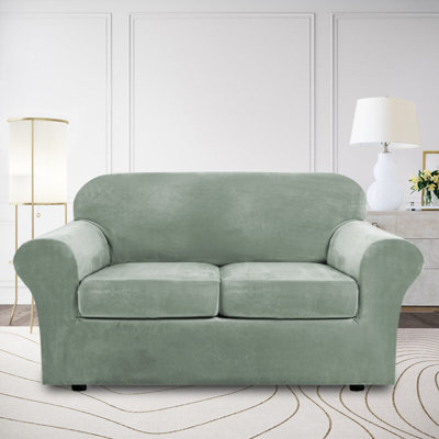 Housse pour causeuse extensible en velours doux 3 pièces pour canapé à 2 coussins Lavable à la machine