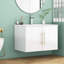Meuble-lavabo mural blanc brillant 30 po avec lavabo, portes doubles, crochets à fermeture en douceur, installation facile, lavabo en céramique, blanc brillant