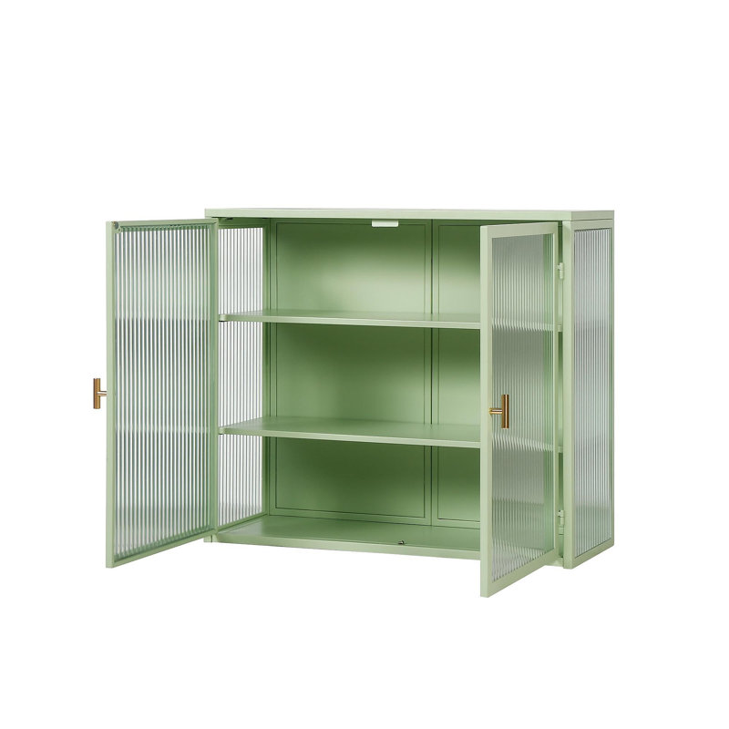 27.56"Glass Doors Modern Two-Door Wall Cabinet With Featuring Three-Tier Storage For Entryway Living Room Bathroom Dining Room,Mint Green