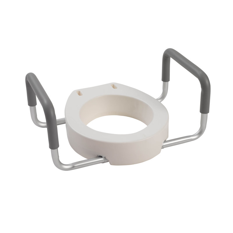 White Elevated Toilet Seat Riser with Padded Arms