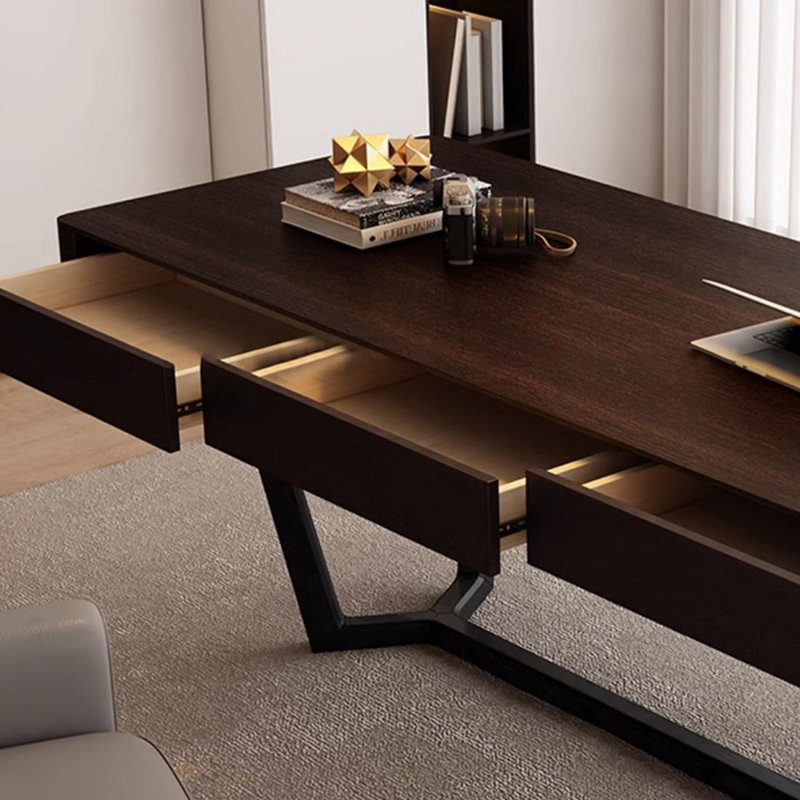 Bureau rectangulaire en bois manufacturé de couleur fumée avec tiroirs, 29.53" H*78.74" W*27.56" D
