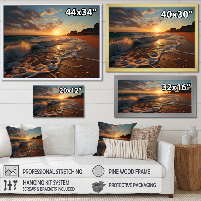 «Beach Golden Coast III», reproduction sur toile, H 24 po x l 32 po x P 1 po, Cadre flottant noir