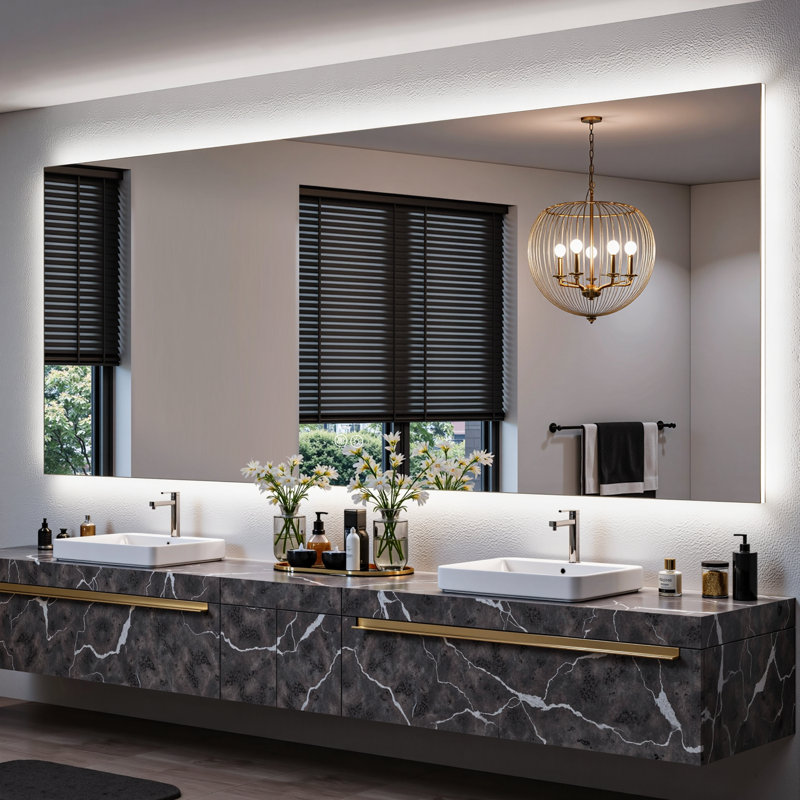 Miroir de salle de bain à DEL rétroéclairé sans cadre certifié Lunara UL, 60 po x 28 po