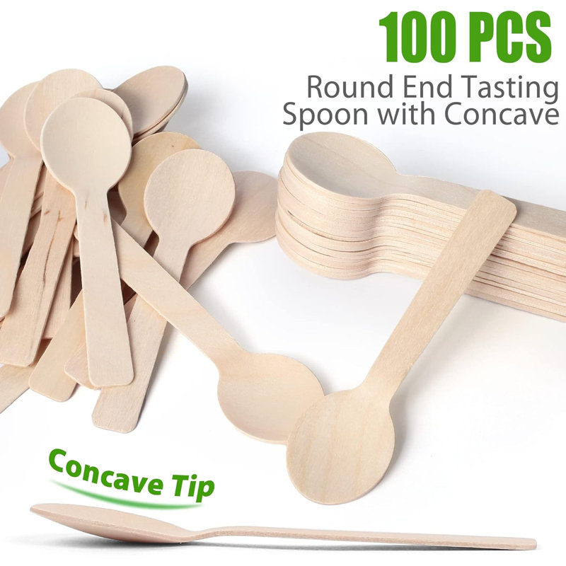 200 petites cuillères jetables en bois Lotfancy, 4 petites cuillères de dégustation compostables