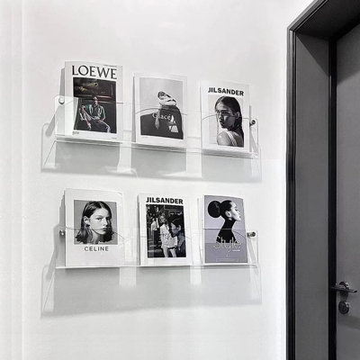 2 Pack Acrylic Magazine Holder Rack Brochure Holder Wall Mount 24 Inch Clear Hanging Magazine Rack Floating Bookshelf For Literature Pamphlet Organize by Rebrilliant