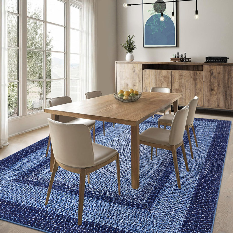 Tapis lavable à la machine Farmhouse, Rectangle 9 pi x 12 pi, Marine