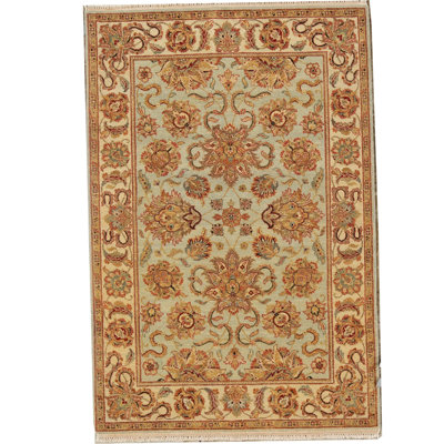Tapis bleu clair et ivoire noué à la main de haute qualité
