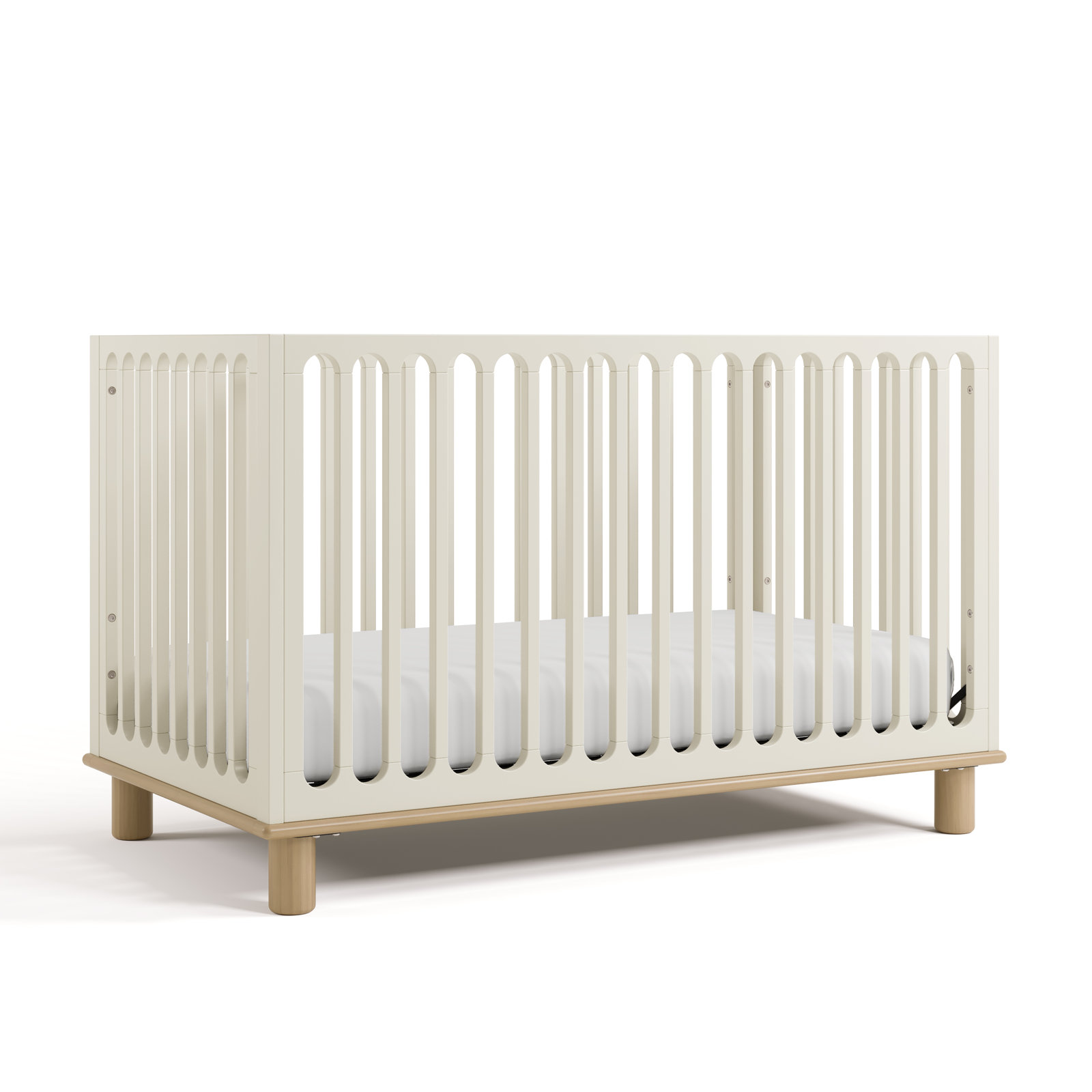 Sicily Pine 3-in-1 Convertible Crib, Frosted Oat/Driftwood, Crib + Mattress