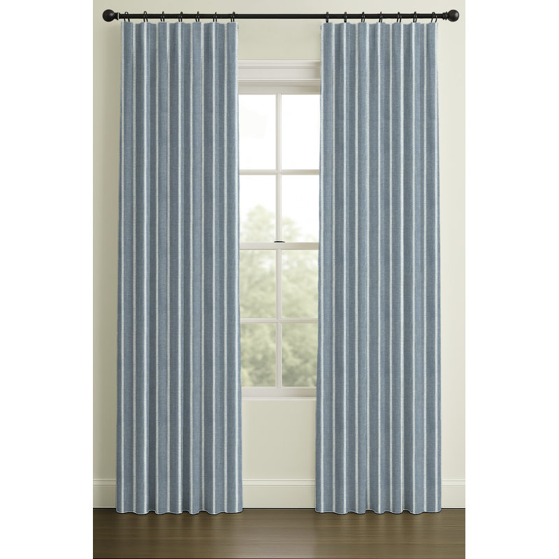 Inverted Pleat Double Lining Modern Jacquard Stripe, L 33 po x L 84 po, Chambray, Double doublure