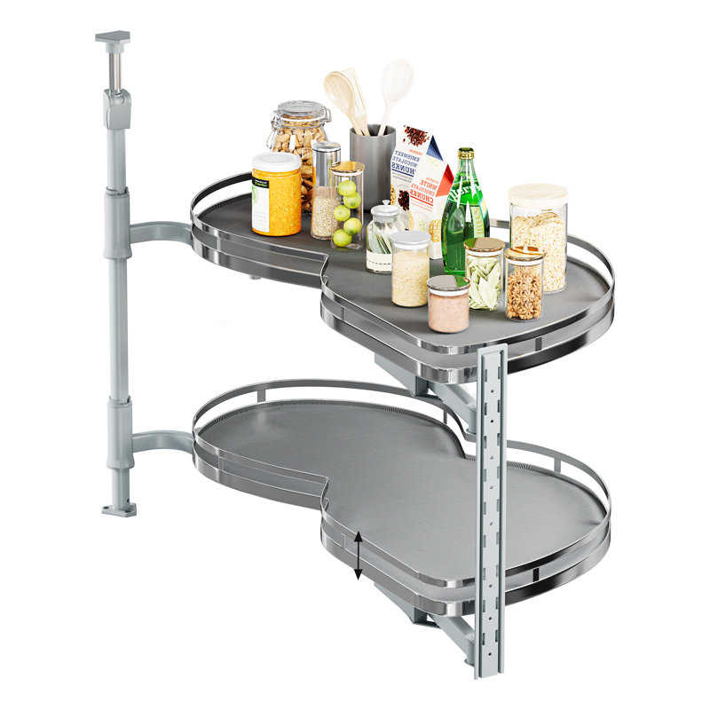 Organisateur d'armoires de cuisine en angle pivotant avec 2 tablettes réglables, support de rangement rotatif en acier inoxydable pour économiser de l'espace