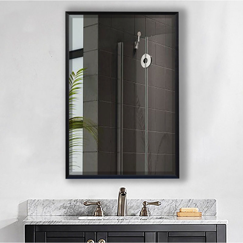 Emiree Metal Flat Wall Mirror, Ebony, 32.5" H x 28.5" W