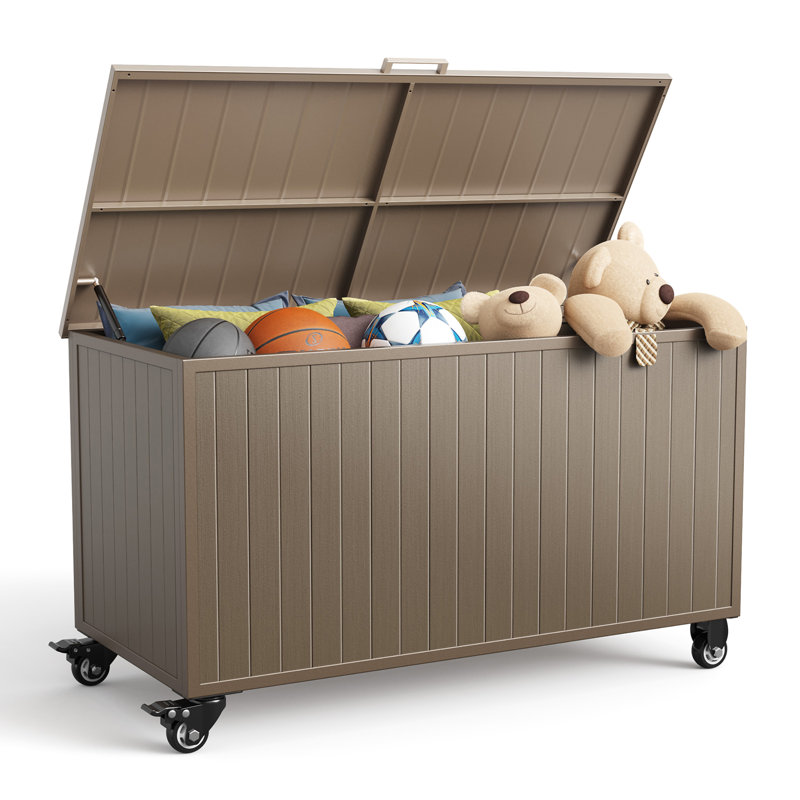 150 Gallon All-Weather Outdoor Deck Box with Wheels - Sturdy Aluminum Alloy Frame, Waterproof Moisture-Proof Mildew-Proof Storage Box for Yard, Basement. Brown
