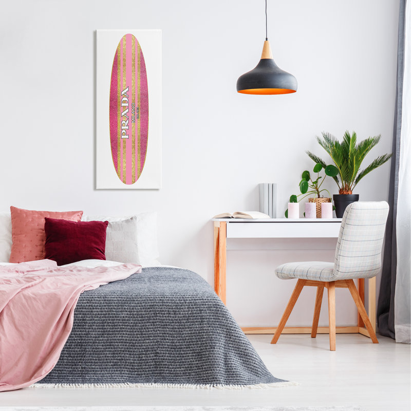 «Pink Sparkle Fashion Logo Glam Surfboard Design» par Madeline Blake - impression, L 17 po x H 17 po, Plaque murale