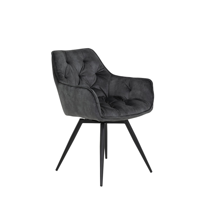 49cm H Tufted Velvet Upholstered Armchair, Vintage Anthracite