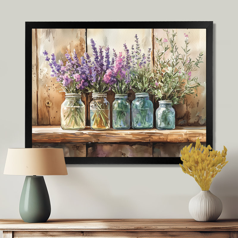 Lavande et bouquet de romarin II - Lavande, art mural, H 24 po x l 32 po, Cadre simple, Noir