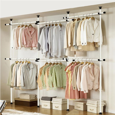 Telescopic Triple Wardrobe Organise Hanging Rail Clothes Rack Adjustable Storage