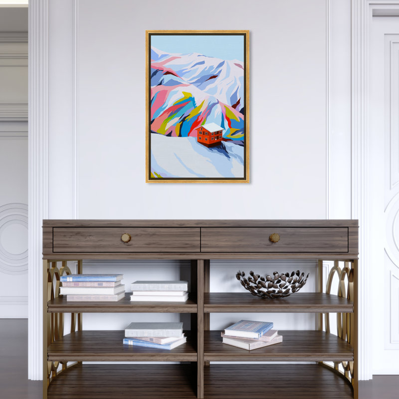 «Colorful Ski Village», reproduction d'impression sur toile, H 24 po x l 16 po, Toile encadrée d'or