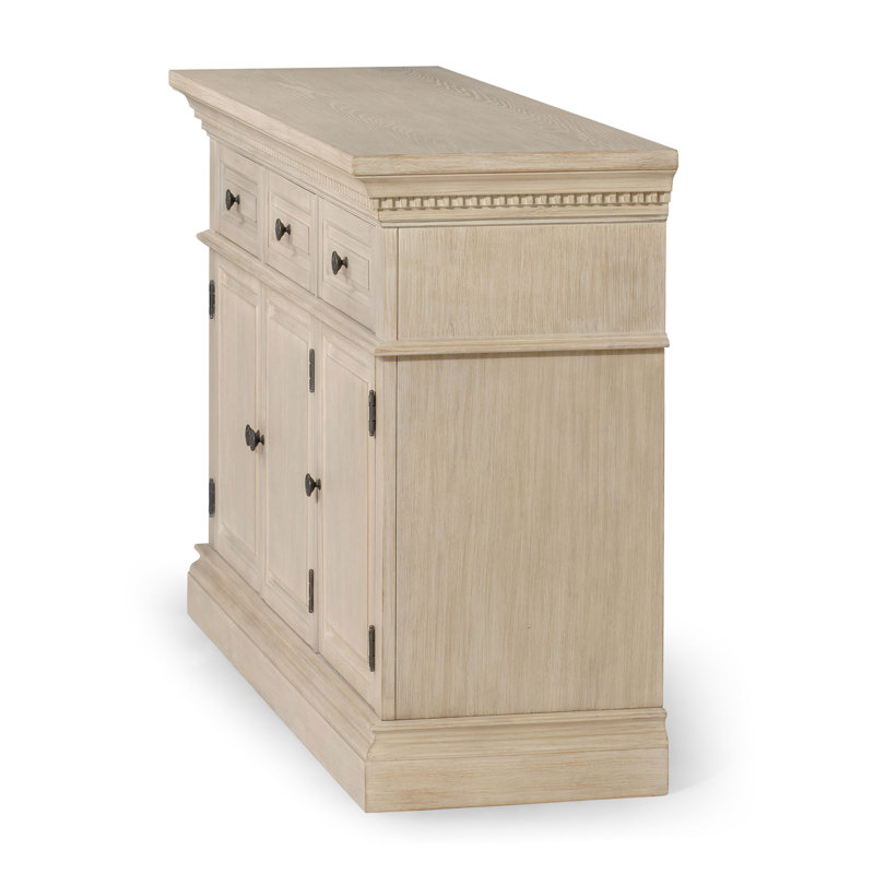 Theo Antiqued White Wooden Sideboard with Drawers and Shelves