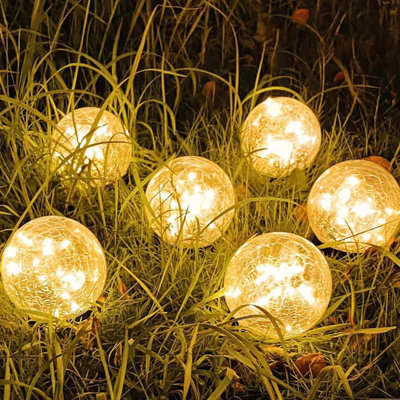 6 Pack 3.9" Solar Cracked Glass Ball Lights - Warm White LED Waterproof Landscape Lights For Garden Pathway Patio Yard Decor