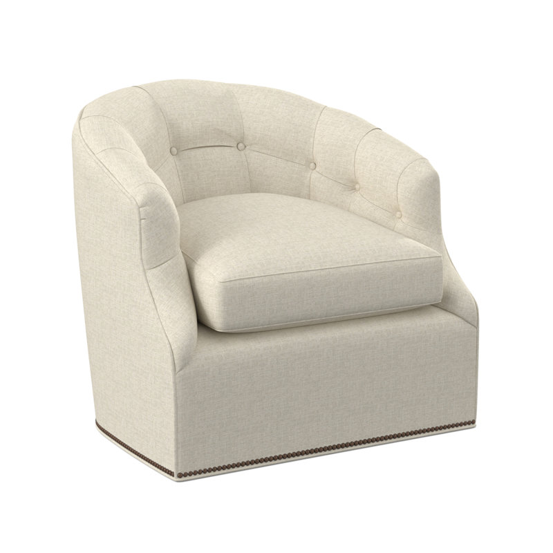 Calvert Sunbrella® Boucle Swivel Tufted Barrel Chair, Venice Navy 100% Polyester, Weathered Brass Small
