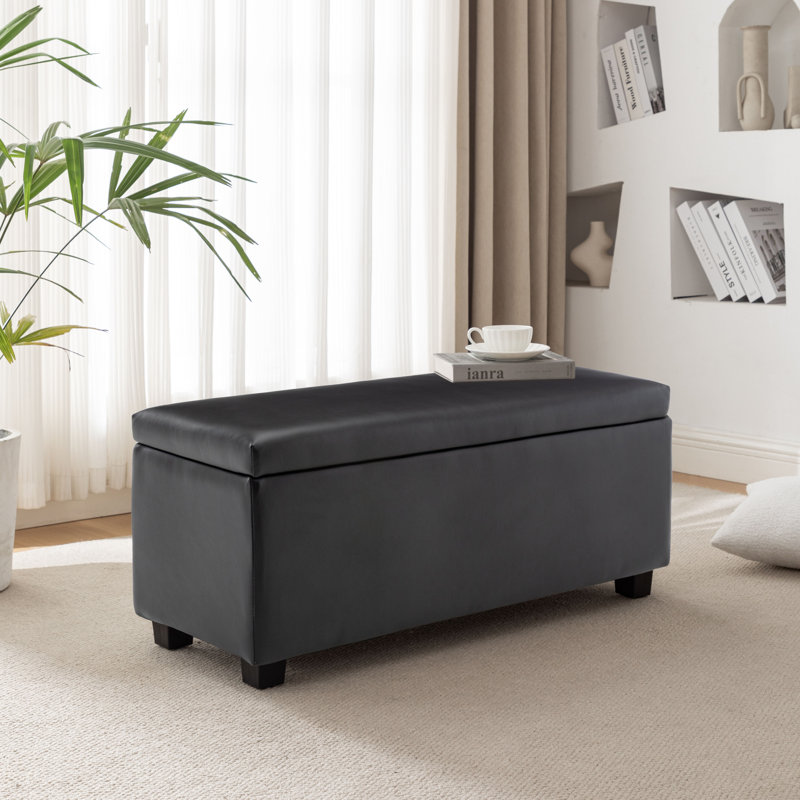 Banc de rangement rabattable en faux cuir Ebern Designs Hannah, Noir