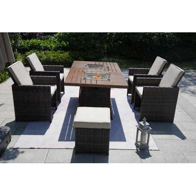 6 - Person Patio Dining Set Rectangular Table with Cushions Included