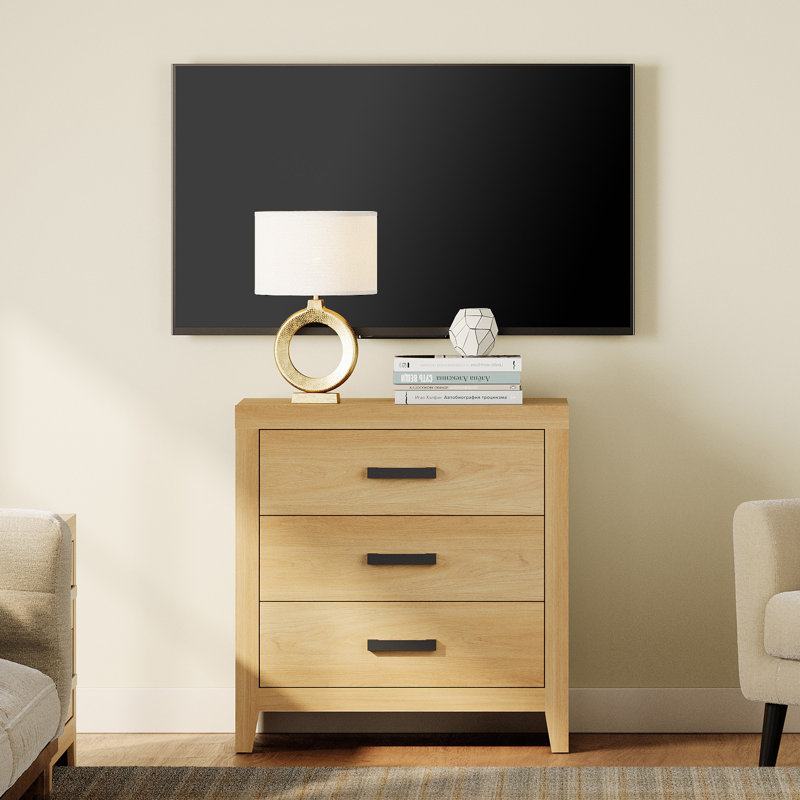 Farmhouse TV Stand For Bedroom, Tall Media Console With 3 Drawers For Small Spaces, Rustic Wood Entertainment Center And Accent Storage Cabinet For Living Room, Bedroom, Or Home Office, Beige