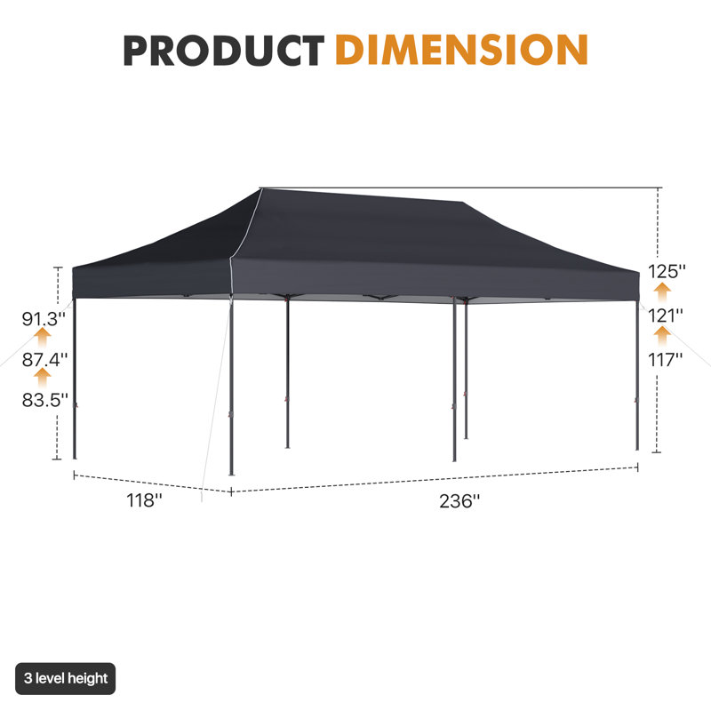 Canopy Tent, Heavy Duty Pop up Canopy, Gray, 20 ft x 10 ft