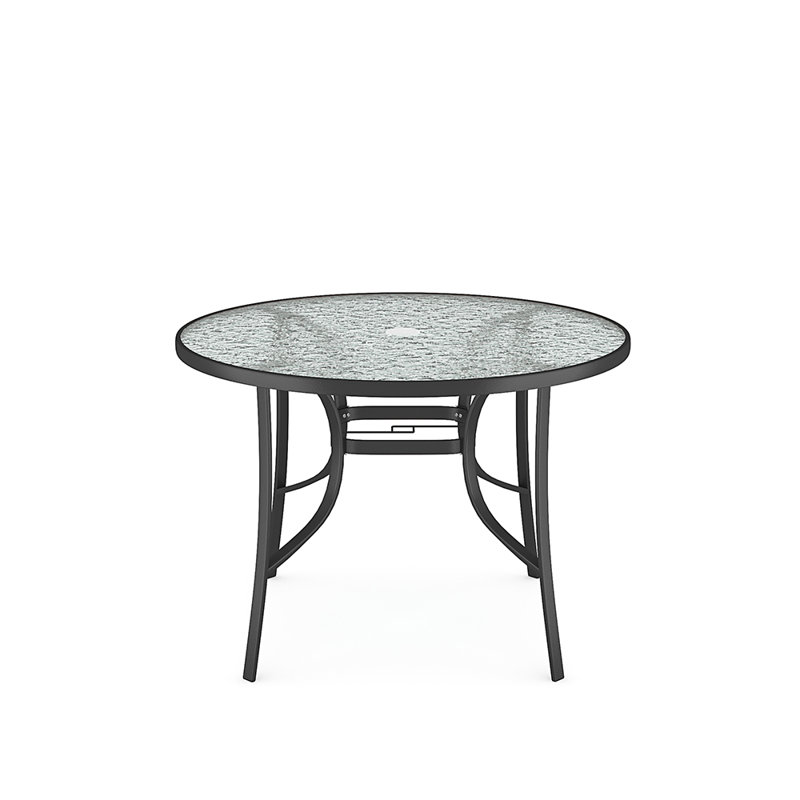 Martigues Round Metal Outdoor Dining Table With Umbrella Hole , 105cm cm W 105cm cm D, Black