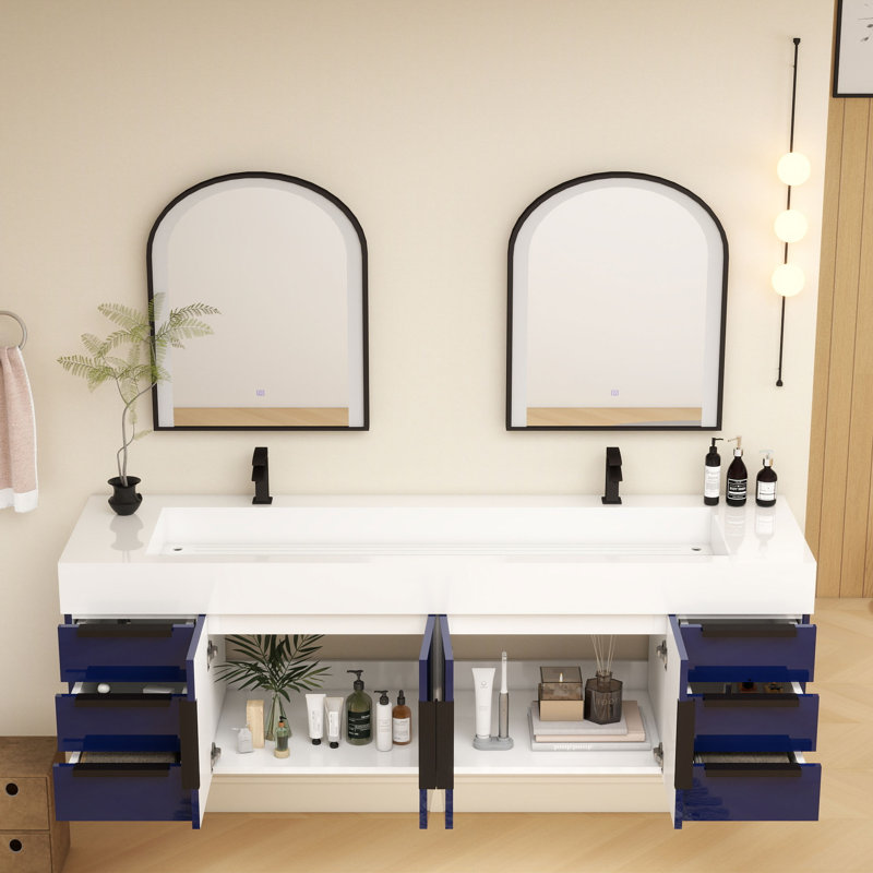 Meuble-lavabo simple mural 72 po Jessica, Bleu marine