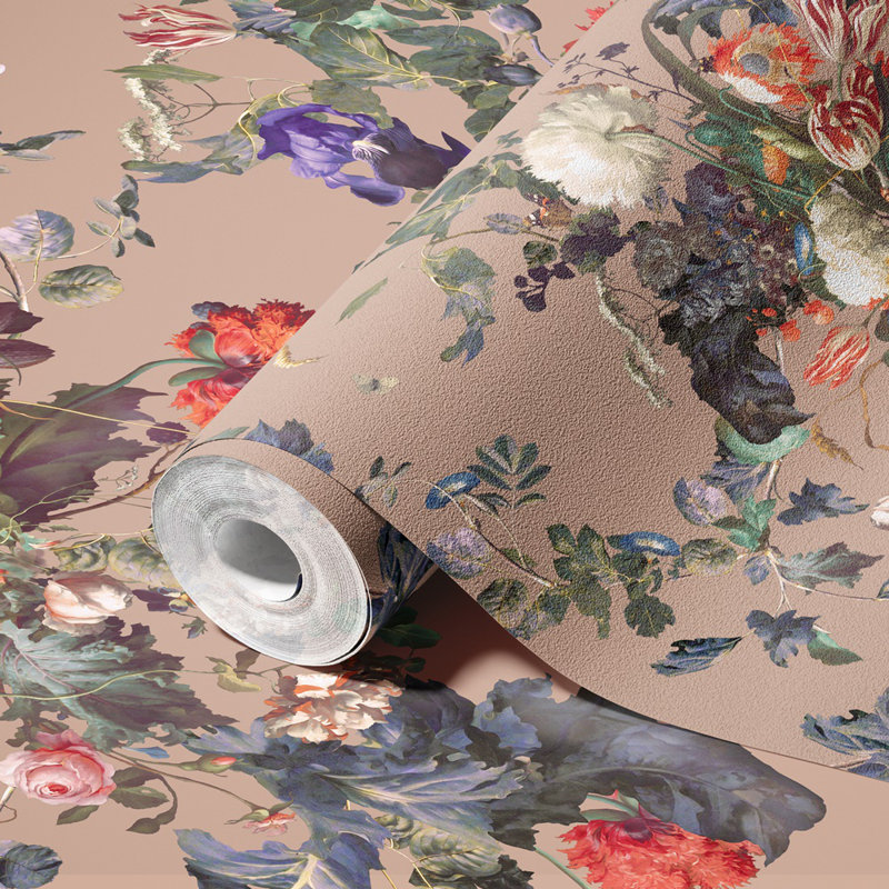 Papier peint floral foncé foncé, Brun, L 66 po x l 122 po
