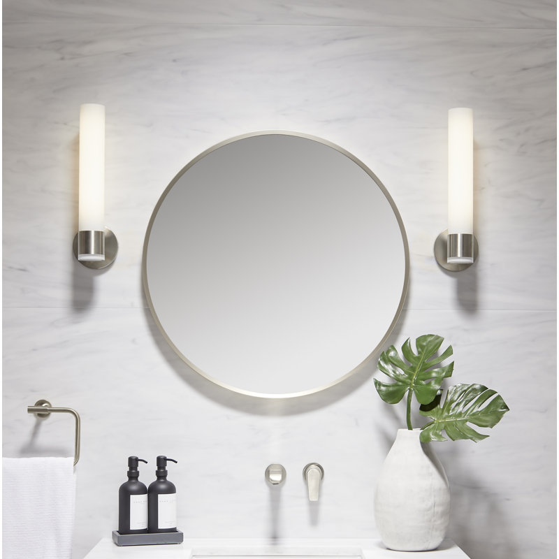 Essential Round Wall Mirror, Bathroom/Vanity Mirror with Frame, Brushed Nickel, 22" H x 22" W x 1.38'' D