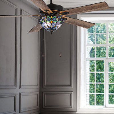 Ventilateur de plafond à 5 pales en verre coloré 52 pouces Khoren