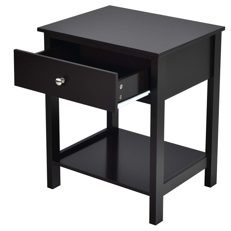 Nightstand With Drawer Storage Shelf Wooden Bedside Sofa Side Table, Black
